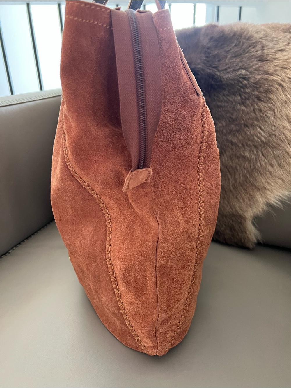 NICOLI Rust Suede Leather Tote Bag Made in Italy - Picture 6 of 13